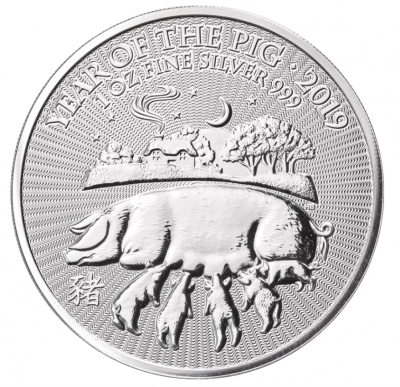 Silbermünze Jahr des Schweins 1 Unze UK Lunar 2019
