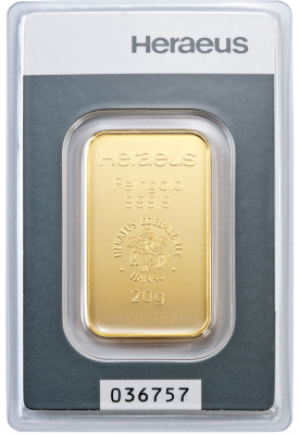 Goldbarren 20 Gramm Feingold LBMA-zertifiziert OVP im Blister