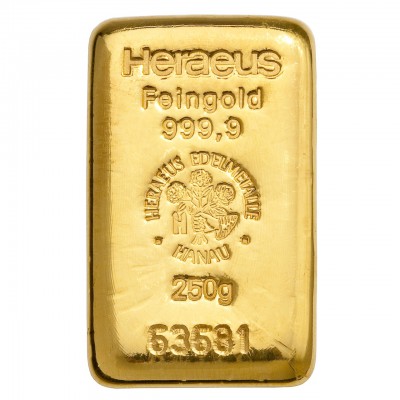 Goldbarren 250 Gramm Feingold LBMA-zertifiziert OVP im Blister