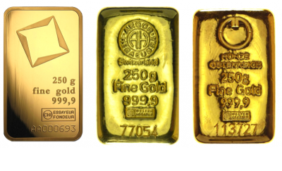 Goldbarren 250 Gramm Feingold LBMA-zertifiziert Resale diverse